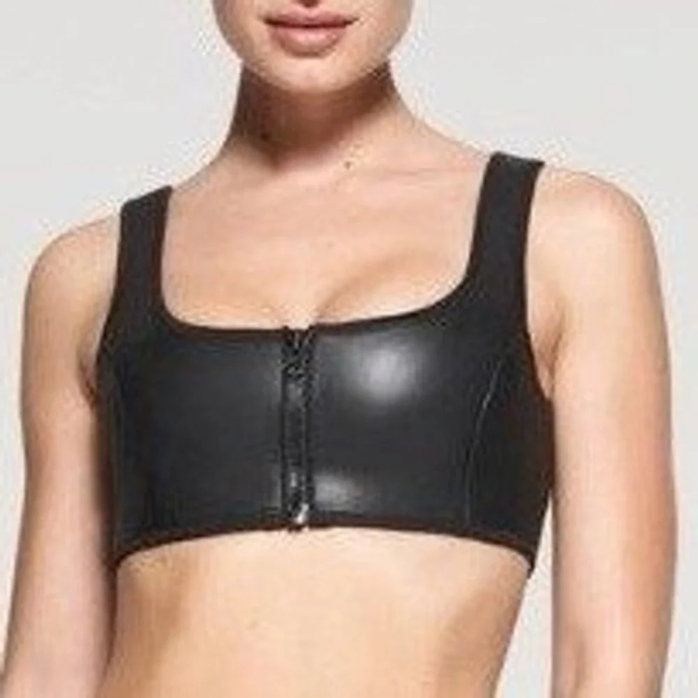 SKIMS Rubberized Scuba Swim Bikini Top Womens 4X Onyx New Front Zip Scoop Neck